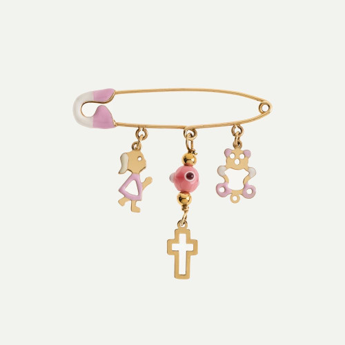 GOLD PINK SAFETY PIN WITH CHARMS