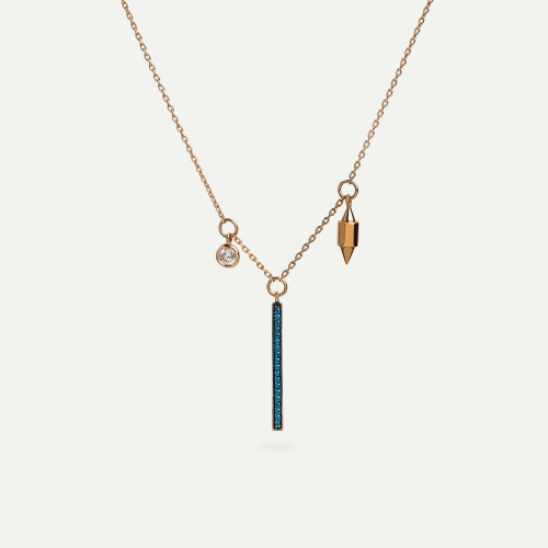 ZIRCON BAR AND CHARMS NECKLACE 