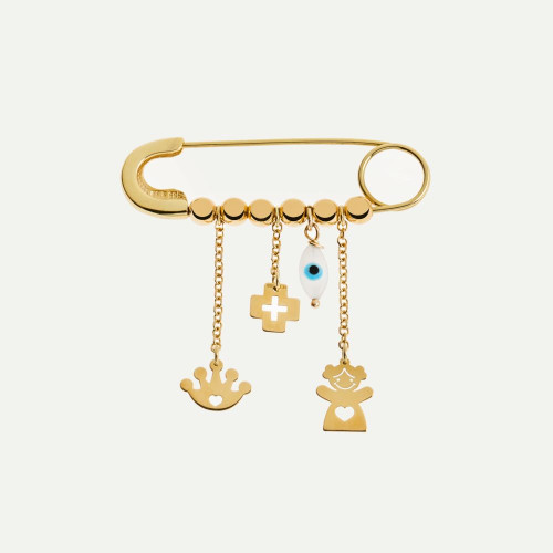 GOLD SAFETY PIN WITH CHARMS