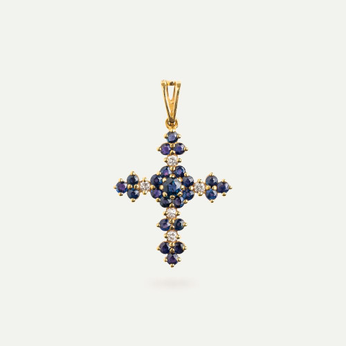 GOLD DOUBLE WARE CROSS WITH SAPPHIRES/RUBIES/BRILLIANT