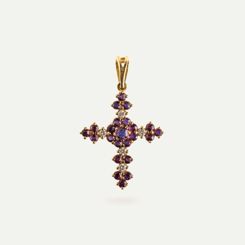 GOLD DOUBLE WARE CROSS WITH SAPPHIRES/RUBIES/BRILLIANT